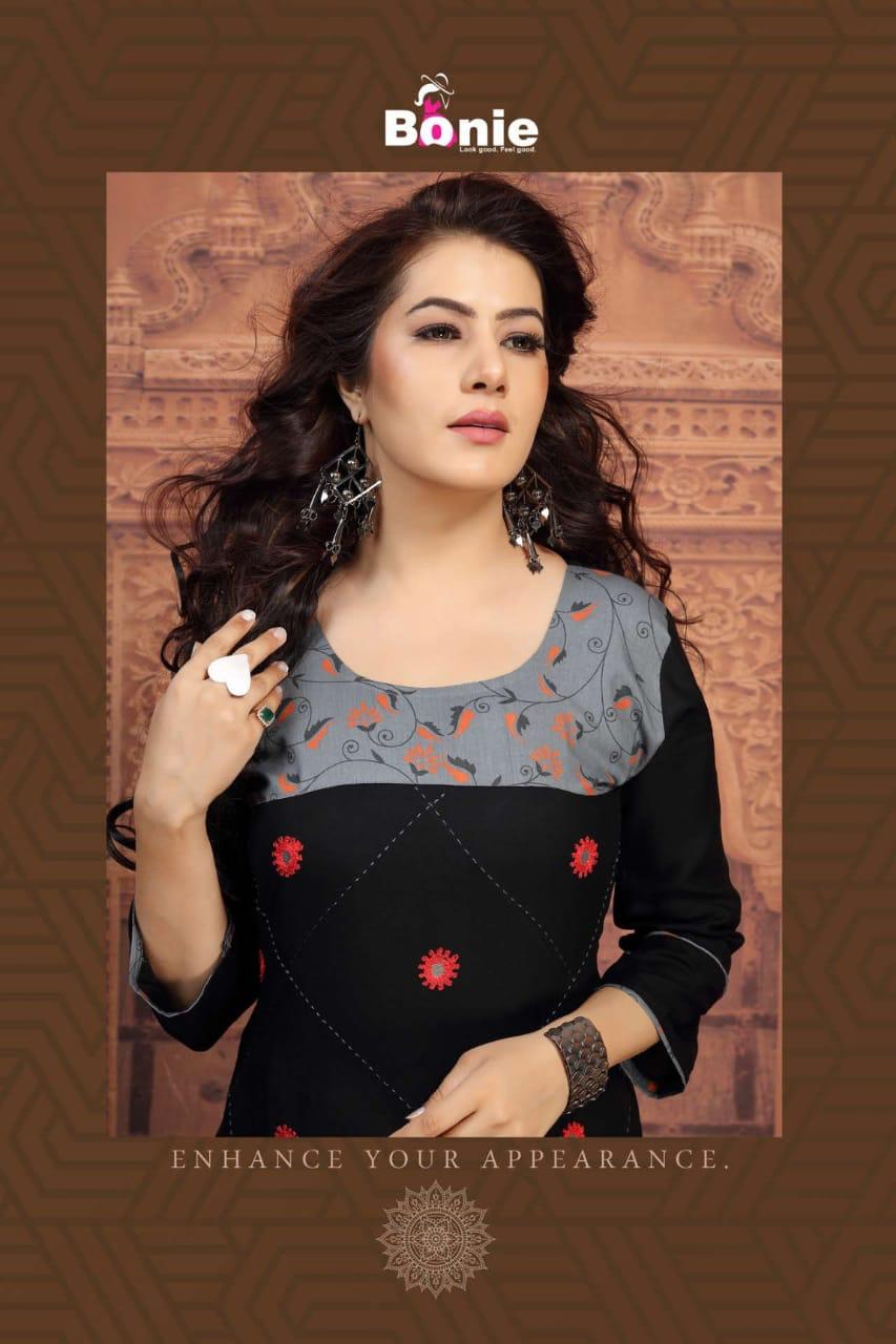 Bonie Shenaz Latest Fancy Regular Wear Rayon Printed Kurtis With  Skirt  Collection 